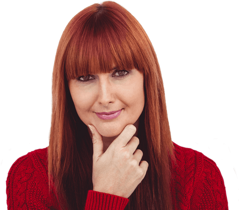 Thoughtful Hipster Woman with Red Hair in Transparent Background
