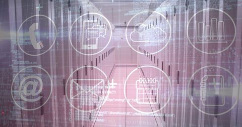 Digital Interface Icons in Futuristic Server Room - Download Free Stock Images Pikwizard.com