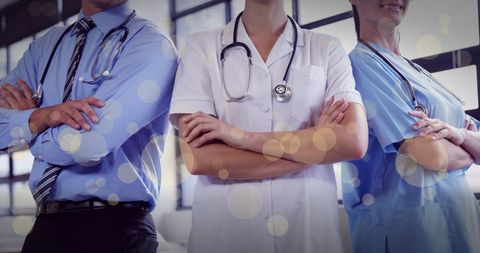 Team of Confident Medical Professionals with Digital Overlay