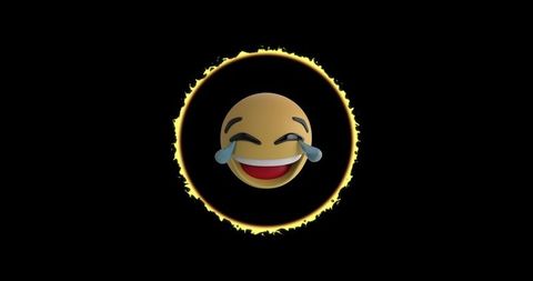 Laughing Emoji Enclosed in Fiery Circle on Black Background