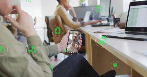 Collaborating on sustainable energy via smartphone video call with eco icons