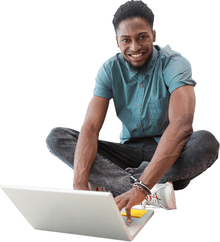 transparent smiling student using laptop cord-free learning - Download Free Stock Videos Pikwizard.com