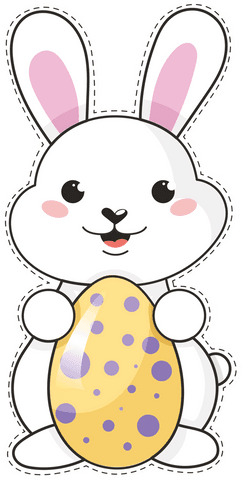 Cute Easter Bunny Holding Decorative Egg on Transparent Background