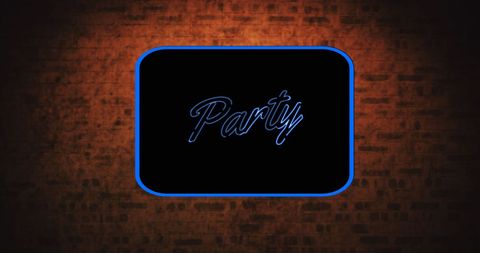 Neon Party Sign on Brick Wall Texture