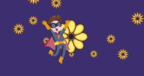 Cheerful Boy in Superhero Costume with Floral Background - Download Free Stock Images Pikwizard.com