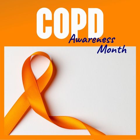 Copd awareness month poster with orange ribbon