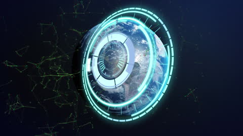Futuristic Digital Globe with Processing Interface Overlay