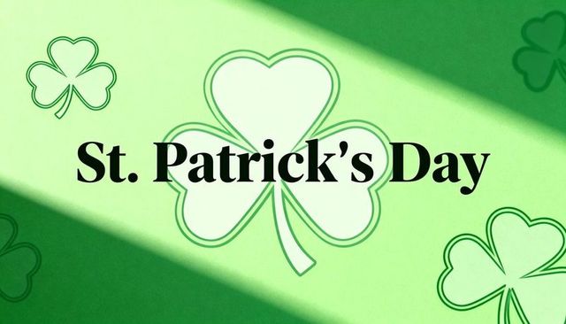 St. Patrick's day shamrock banner featuring diagonal green bands and corner clovers