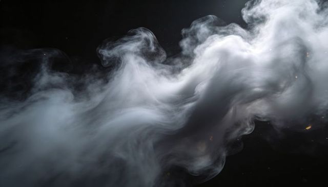 Ethereal Swirling Smoke Plume with Ember Flecks and Luminous Wisps on Black High-Contrast