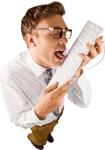transparent geeky businessman licking keyboard with enthusiasm - Download Free Stock Videos Pikwizard.com