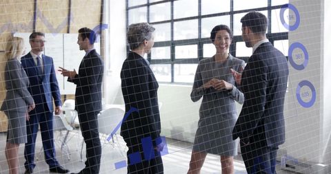 Digital Data Overlay in Modern Business Meeting Environment - Download Free Stock Images Pikwizard.com