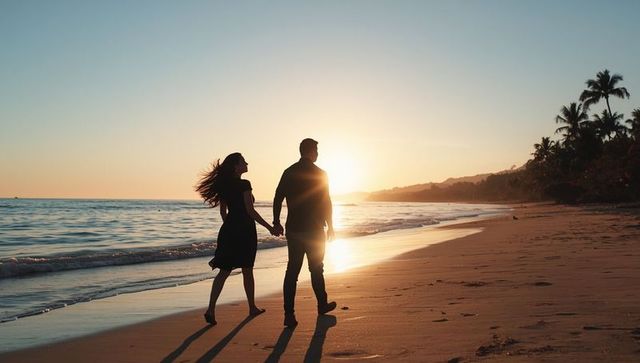 Romantic Sunset Stroll on Tropical Beach