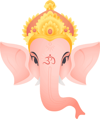 Transparent ganesha head illustration with golden crown