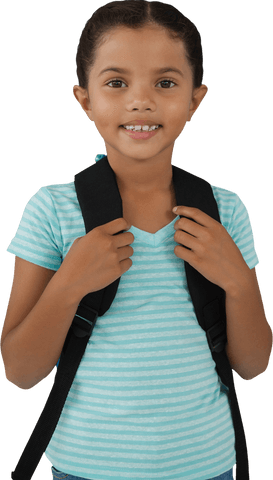 Transparent Portrait of Smiling Girl with Backpack Ready for School