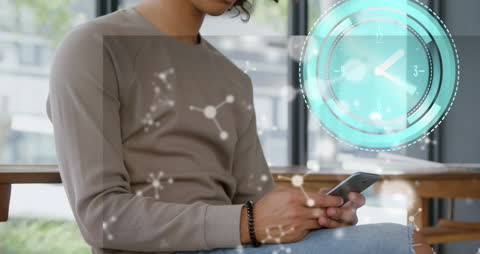 Businessman Using Smartphone with Abstract Technology Graphics