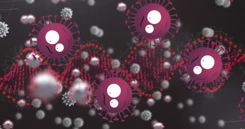Animated COVID-19 Strain and DNA Helix on Dark Background