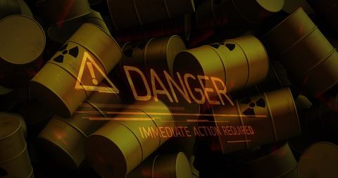 Radioactive barrels with danger warning sign