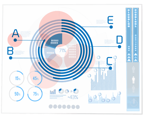 infographic with transparent circular charts and digital elements - Download Free Stock Videos Pikwizard.com