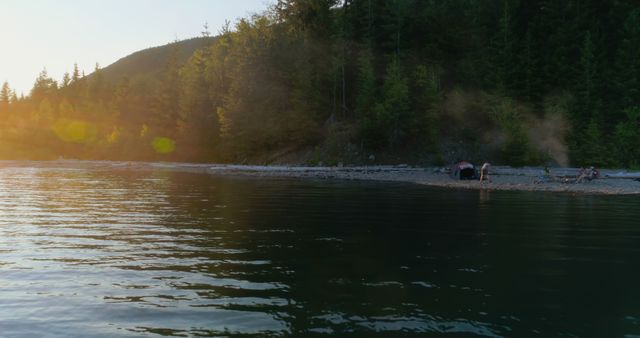 Campers Relax by Picturesque Lake at Dusk in Nature - Download Free Stock Images Pikwizard.com