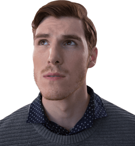 Thoughtful Young Man Gazing Up Transparent Background