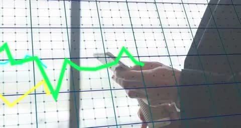 Businessman Analyzing Market Trends on Smartphone with Chart Overlay