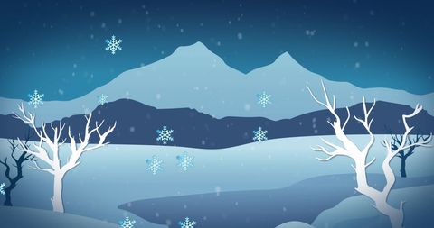 Whimsical Winter Wonderland with Snowflakes and Bare Trees