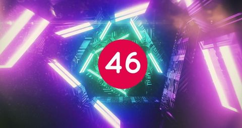 Futuristic Neon Digital Tunnel with Number 46
