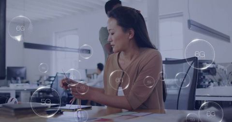 Businesswoman Engaged in Futuristic Connectivity Discussion