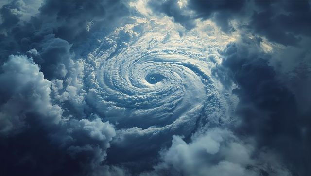 Massive hurricane vortex forming over open ocean