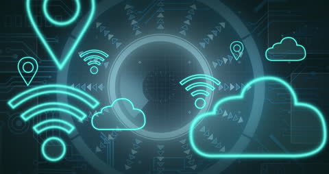 Abstract Digital Interface with Cloud and Wi-Fi Icons