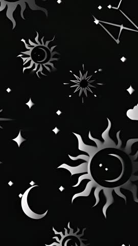 Vertical Looping Cosmic Icons Animation — Metallic Suns Moons Starbursts Twinkles
