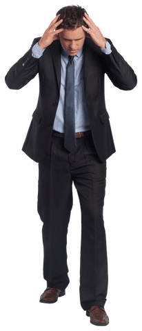 Stressed Businessman with Hands on Head in Transparent Background