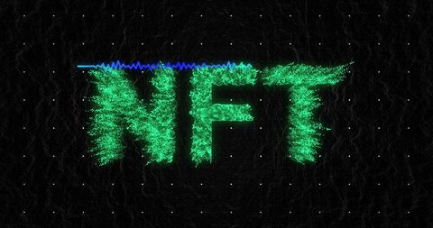Digital NFT Graphic with Futuristic Green Glowing Text