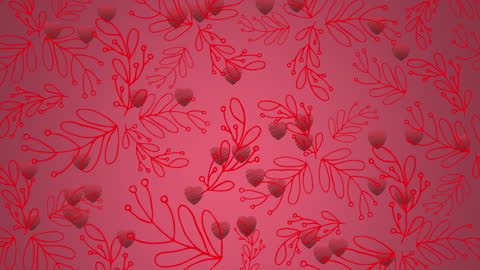 Romantic Falling Hearts and Leaves Animation on Pink Background