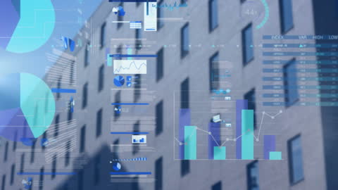 Data Visualization Animations Overlaying Modern Cityscape