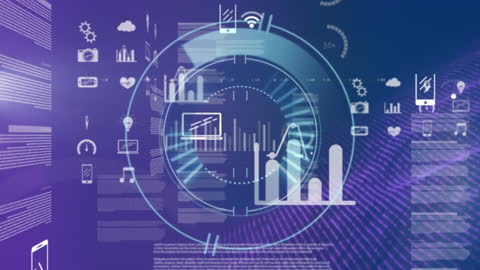 Futuristic Digital Interface with Holographic Business Icons