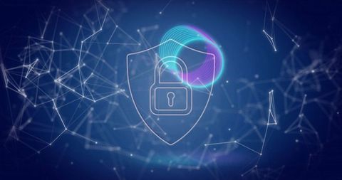 Futuristic Cybersecurity Shield in Digital Network Contrast
