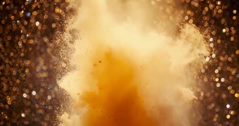 Vibrant Orange Powder Motion Explosion Backlit with Bokeh Effect
