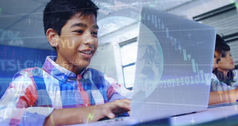 Child Smiling While Learning with Technology in Classroom