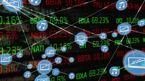 Digital Network Overlay on Financial Data Dashboard