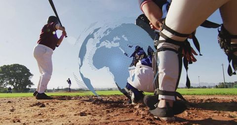 Baseball catcher in action on field during game