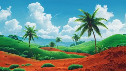 Vibrant tropical haiti landscape with palmeras over redlands