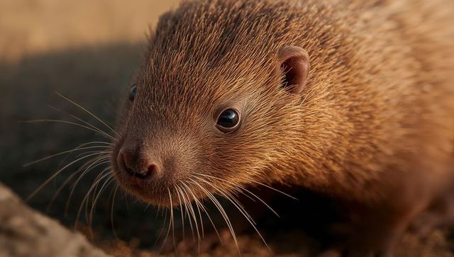 Close-Up of a Small Brown Mammal Foraging in Forest