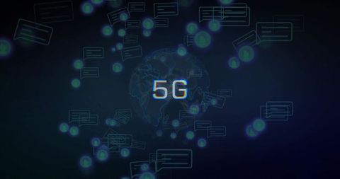 5g global network visualization neon chat nodes, data streams and connected devices