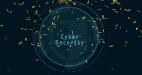 Cybersecurity digital interface with shield and confetti effects