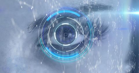 Futuristic digital interface over human eye