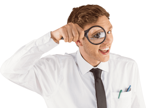 playful businessman with transparent magnifying glass - Download Free Stock Videos Pikwizard.com