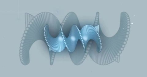 Undulating blue helix ribbon with glowing nodes and deep spiral motion