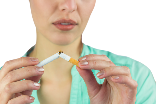 Close-up of woman breaking cigarette as sign of quitting smoking, transparent PNG - Download Free Stock Videos Pikwizard.com