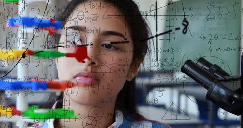 Student Exploring Science with Microscopes and Mathematics Overlay